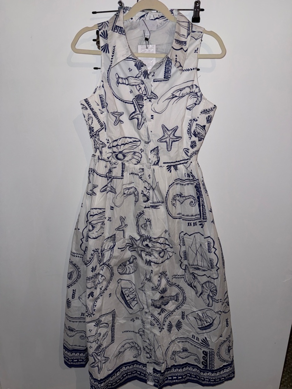 Sugarlips White Midi Cotton Dress with Navy Nautical Print - Picture 2 of 5